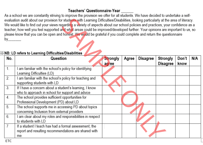 Sample Only Questionaire